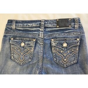 Live Hard Women's Distressed Jeans Flap back pockets size 8 All pockets jewelled